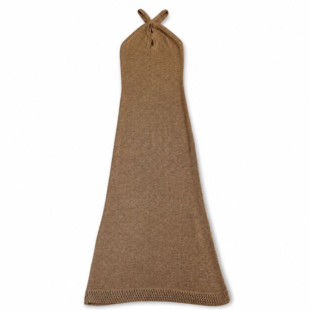 Significant Other Saoirse Midi Maxi Halter Dress Knit Crochet Biscuit Tan Size 6 - Picture 5 of 13